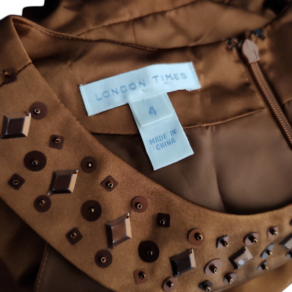 Women's London Times Dress, Size 4, Coppery Brown Satin - Picture 4 of 5